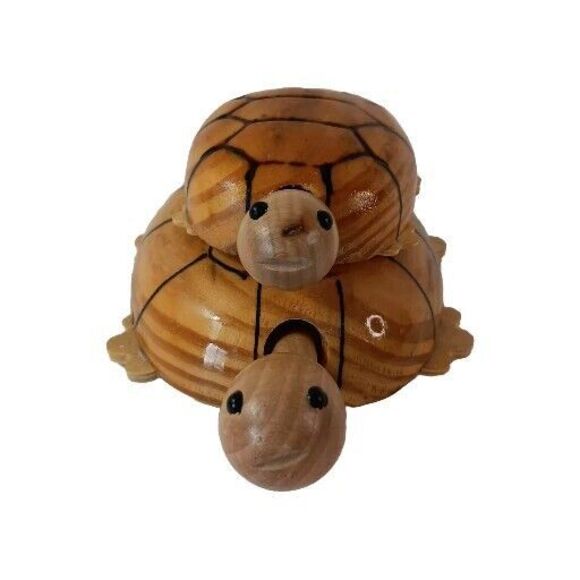 Wooden Turtle Tortoise And Baby On Wheels Moving Head And Tail Toy 6.5" X 4.5" - Picture 3 of 8